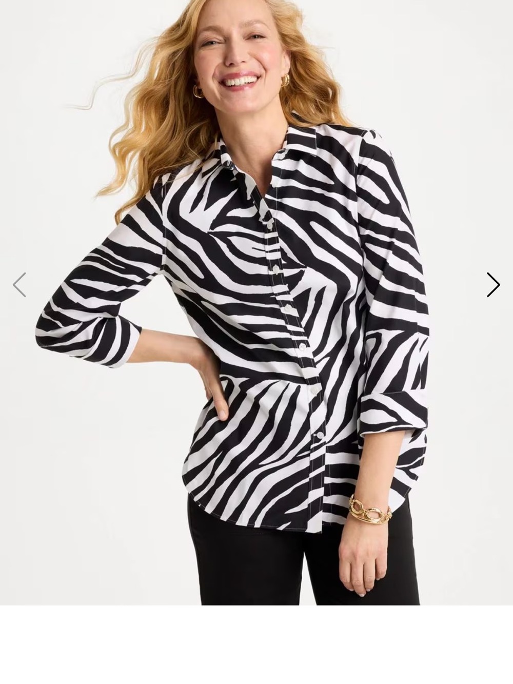 Chico's No Iron Stretch Zebra-Print 3/4 Sleeve Button-Down Shirt
